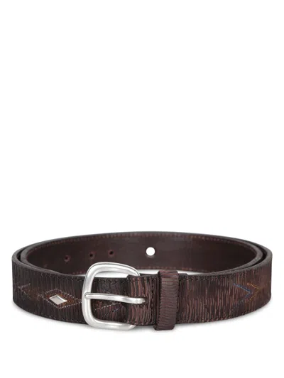 Orciani Multicolor Embroidered Dark Brown Belt