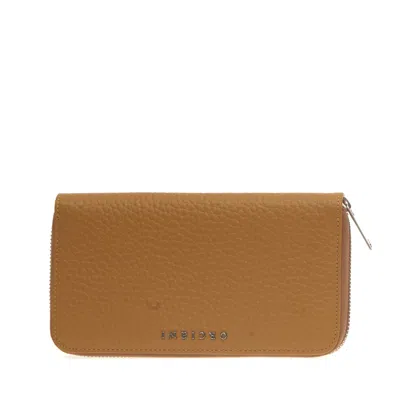 Orciani Mustard Full Zip Wallet In Brown