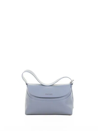 Orciani Nana Soft Shoulder Bag In Hammered Leather With Light Blue Shoulder Strap