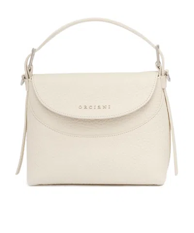 Orciani Nana Soft Small Leather Handbag With Strap In White