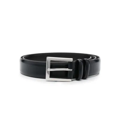 Orciani Navy Blue Classic Solid Belt In Black