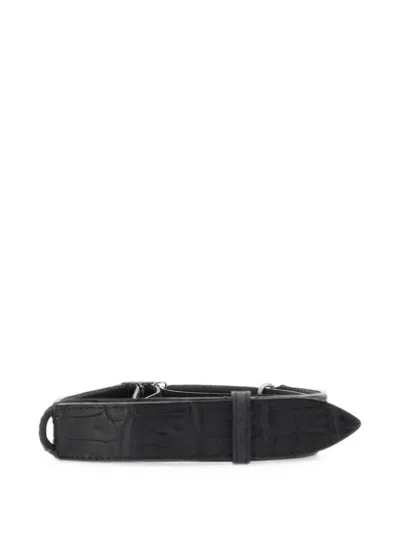 Orciani Nobuckle Crocodile-effect Suede Belt In Black
