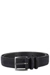 Orciani Nubuck Leather Belt With Dark Silver Buckle In Blue