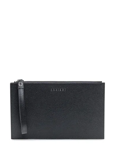 Orciani Black Hammered Leather Clutch Bag