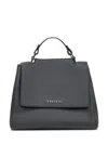 Orciani Black Leather Bag With Flap And Top Handle In Black