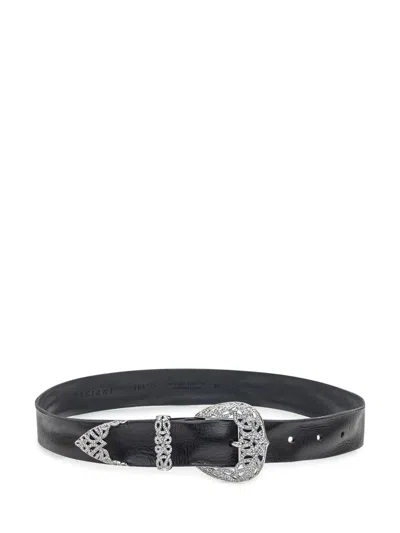 ORCIANI ORCIANI ORCIANI BLACK LEATHER BELT WITH JEWEL BUCKLE