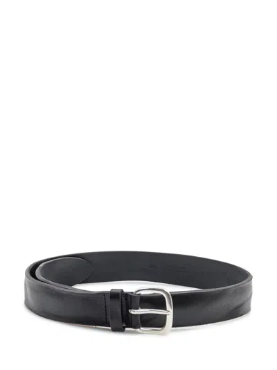 Orciani Black Leather Belt With Metal Buckle In Brown
