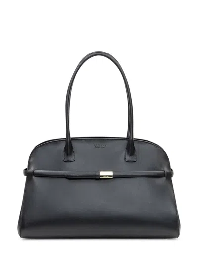 Orciani Black Leather Hand Bag With Logo Detail