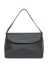 Orciani Black Leather Shoulder Bag With Flap In Black