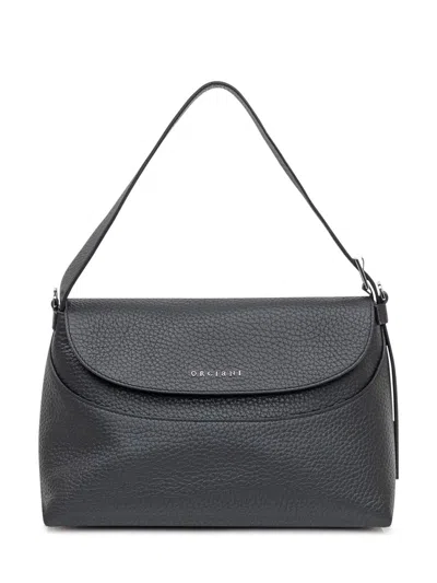 Orciani Black Leather Shoulder Bag With Flap