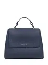 Orciani Blue Leather Bag With Flap And Top Handle In Blue
