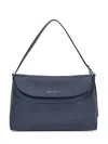 Orciani Blue Leather Shoulder Bag With Flap In Blue