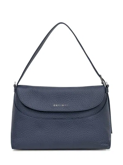 Orciani Blue Leather Shoulder Bag With Flap