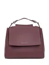 Orciani Bordeaux Leather Bag With Flap And Top Handle In Red