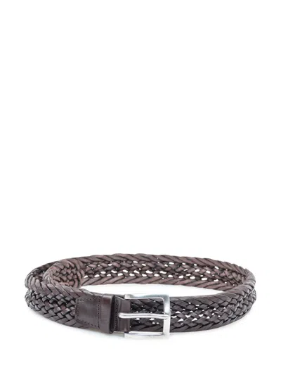 Orciani Braided Leather Belt Brown In Gray