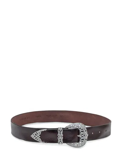 Orciani Crystal-embellished Buckle Belt In Brown