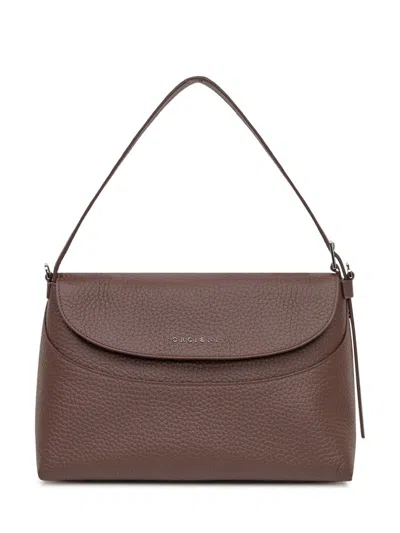 Orciani Brown Leather Shoulder Bag With Flap