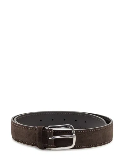 Orciani Brown Suede Leather Belt With Buckle In Burgundy