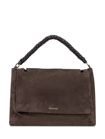 Orciani Brown Suede Shoulder Bag With Braided Handle