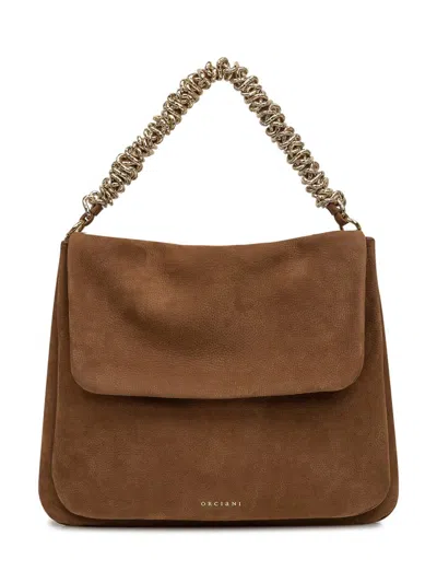 Orciani Brown Suede Shoulder Bag With Chain Handle