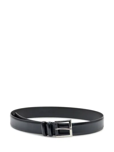 ORCIANI ORCIANI ORCIANI CLASSIC BLACK LEATHER BELT WITH POLISHED BUCKLE