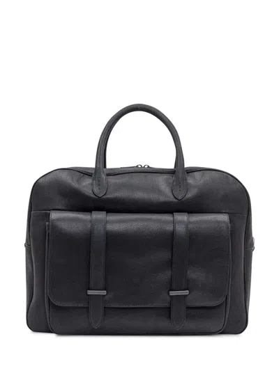 Orciani Jones Duffle Bag In Black Leather