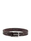 Orciani Leather Belt With Geometric Pattern And Studs In Brown