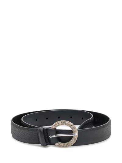 Orciani Leather Belt With Jewel Buckle In Black