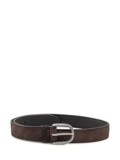 Orciani Suede Leather Belt With Brown Metal Buckle