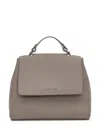 Orciani Taupe Leather Bag With Flap And Top Handle In Sand