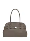 Orciani Taupe Leather Hand Bag With Metallic Detailing In Brown