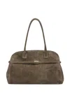 Orciani Taupe Suede Leather Bag With Handles In Green