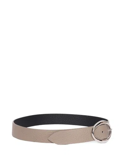 Orciani Oval-buckle Leather Belt In Gray