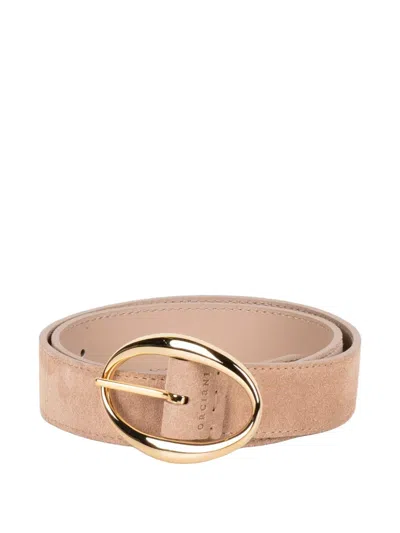 Orciani Oval-buckle Suede Belt In Brown