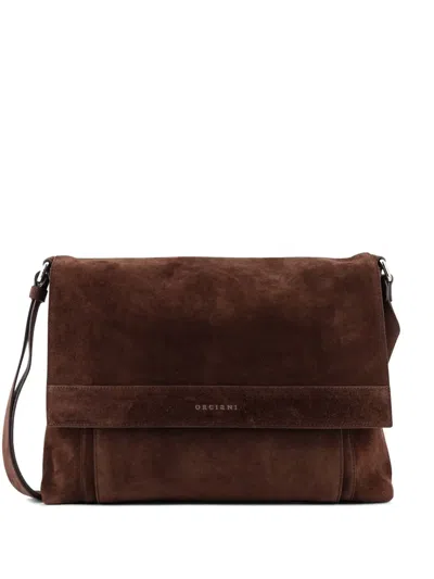 Orciani Peach Flap Logo Shoulder Bag In Brown