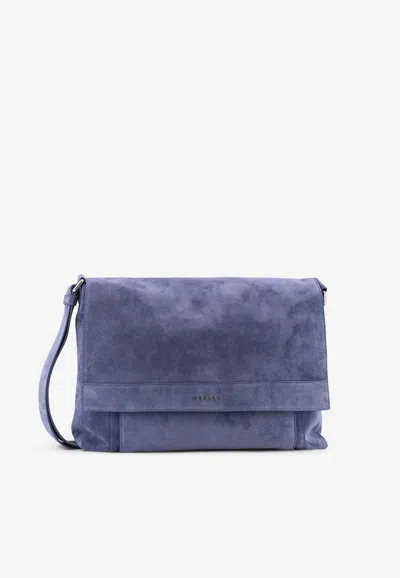 Orciani Peach Suede Messenger Bag In Blue