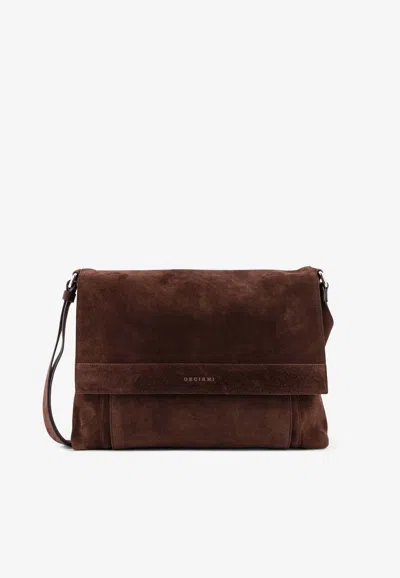 Orciani Peach Suede Messenger Bag In Brown