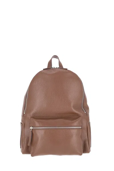 Orciani Pebbled Leather Handcrafted Urban Backpack In Brown