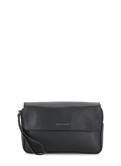 Orciani Pebbled Leather Pochette In Black