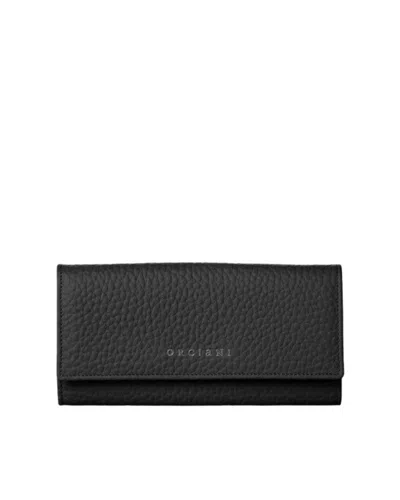 Orciani Pebbled Leather Wallet With Rfid Protection In Black