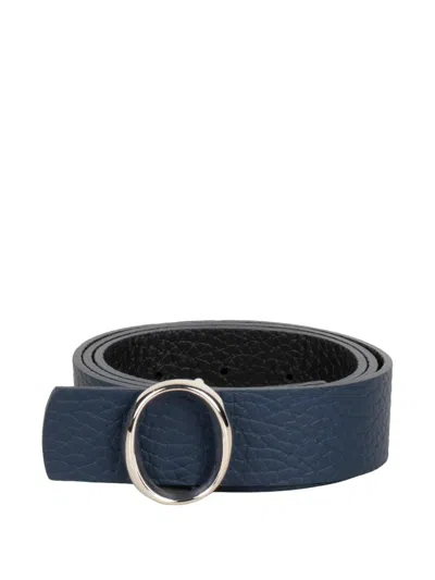 Orciani Pebbled Oval-buckle Belt In Blue