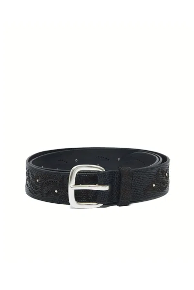 Orciani Lasered Leather Belt With Studs In Black