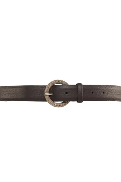 Orciani Premium Grained Leather Belt With Studded Buckle In Brown