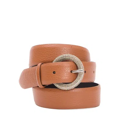 Orciani Round Buckle Belt With Strass Accents In Brown