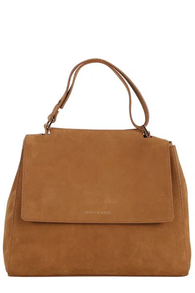 Orciani Saddle-toned Structured Leather  Shoulder Bag In Brown