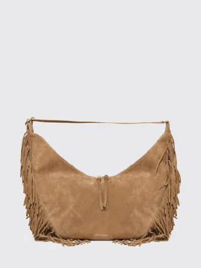 Orciani Isola Peach Fringed Suede Bag In Brown