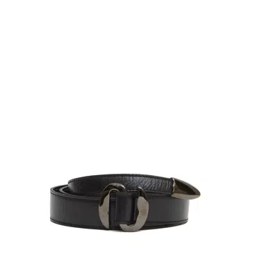 Orciani Silver Circular Buckle Belt Black Leather