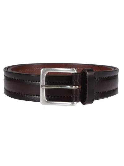 Orciani Sleek Calf Leather Belt With Polished Silver Buckle In Black
