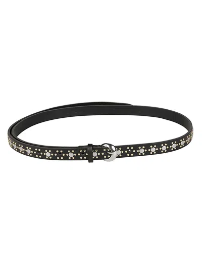 Orciani Slim Black Calfskin Floral Belt