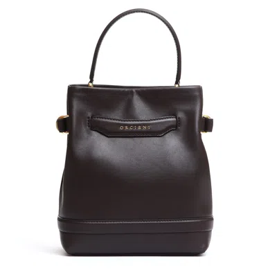 Orciani Small Brown Leather Bucket Bag